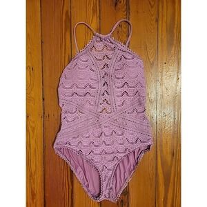 Becca ETC by Rebecca Virtue Color Play Lace High Neck Size Large One Piece